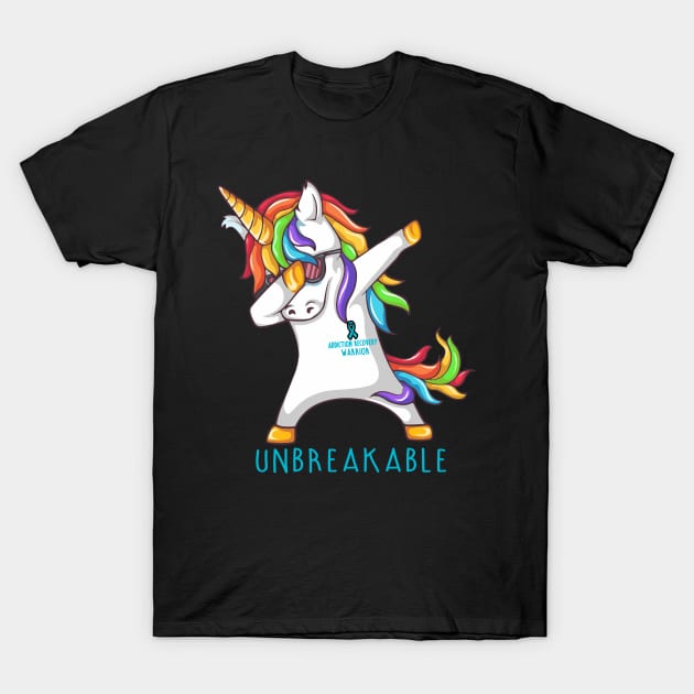 Addiction Recovery Warrior Unbreakable Unicorn Dabbing T-Shirt by ThePassion99